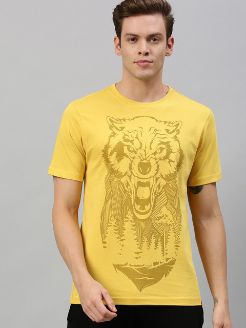 

Wildcraft Men Yellow Printed Round Neck Pure Cotton T-shirt