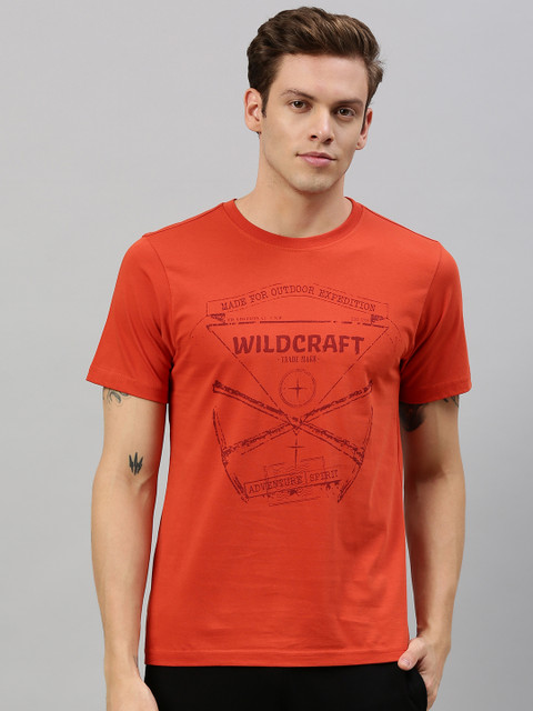 

Wildcraft Men Orange Printed Round Neck T-shirt
