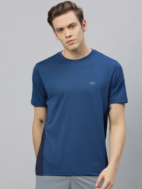 

Wildcraft Men Teal Blue Solid Round Neck T-shirt With Striped Detailing