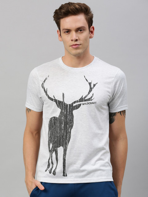 

Wildcraft Men Grey Melange Printed Round Neck Pure Cotton T-shirt