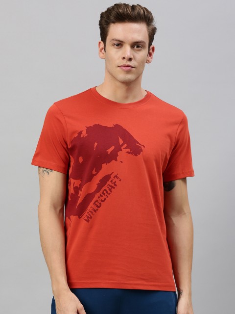 

Wildcraft Men Orange Printed Round Neck Pure Cotton T-shirt