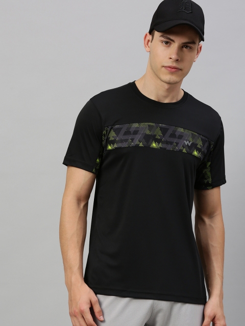 Men Black Printed Round Neck Active T-shirt