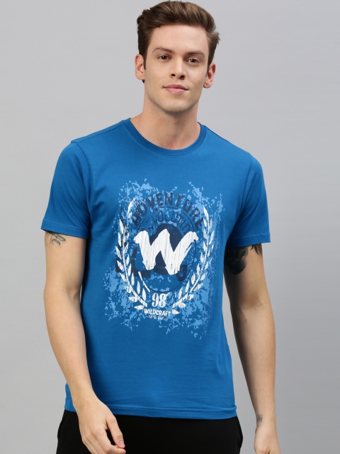 

Wildcraft Men Blue & White Brand Logo Printed Round Neck T-shirt