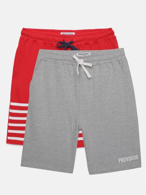 

Provogue Boys Pack Of 2 Solid Regular Fit Shorts, Red