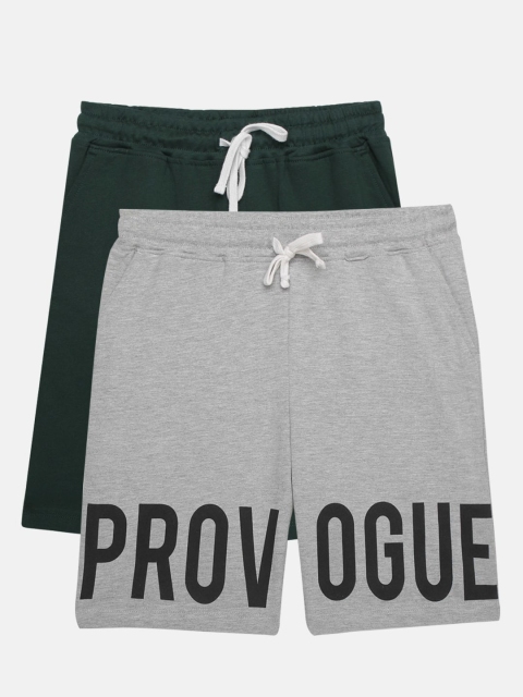 

Provogue Boys Pack Of 2 Printed Regular Shorts, Grey melange