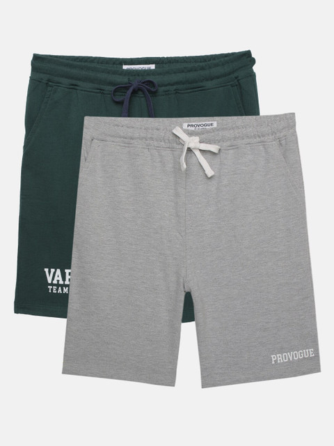 

Provogue Boys Pack Of 2 Solid Regular Fit Shorts, Grey melange