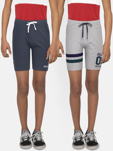 

Provogue Boys Pack Of 2 Striped Regular Fit Shorts, Grey melange