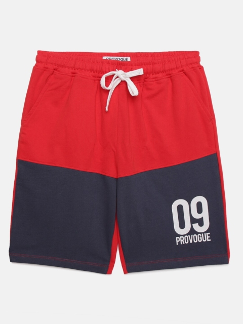 

Provogue Boys Red & Navy Blue Colourblocked Regular Shorts