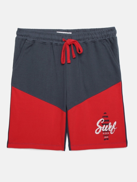 

Provogue Boys Navy Blue & Red Colourblocked Regular Fit Regular Shorts