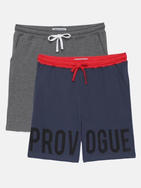 

Provogue Boys Pack Of 2 Solid Regular Fit Shorts, Charcoal
