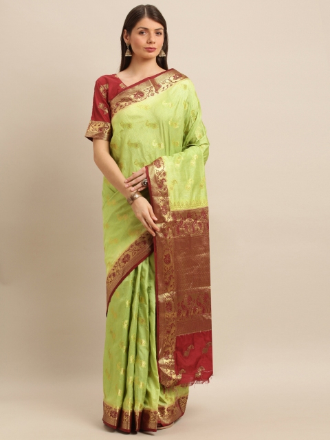 

Mitera Lime Green & Red Art Silk Woven Design Kanjeevaram Saree