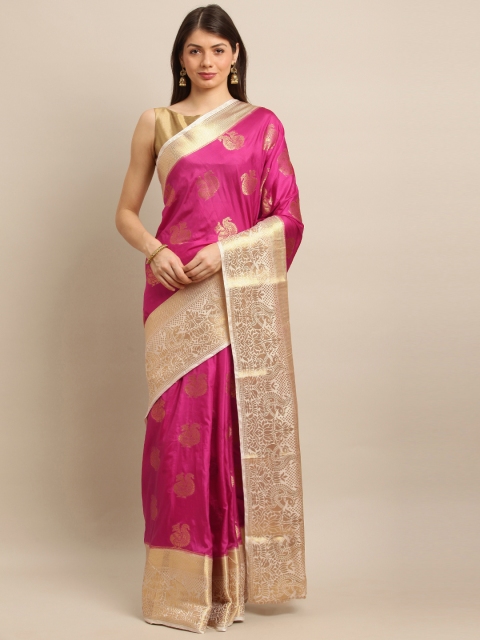 

Mitera Pink & Gold-Toned Art Silk Woven Design Kanjeevaram Saree