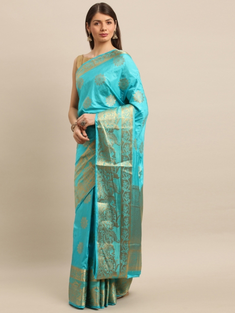 

Mitera Blue & Gold-Toned Art Silk Woven Design Banarasi Saree