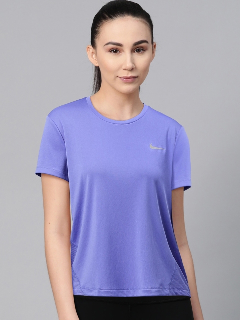 

Nike Women Blue Miler Standard Fit Solid Running T-Shirt