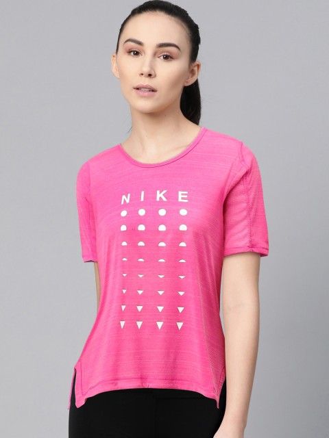 

Nike Women Pink & Off White Dri-Fit Icon Clash Printed Running T-Shirt