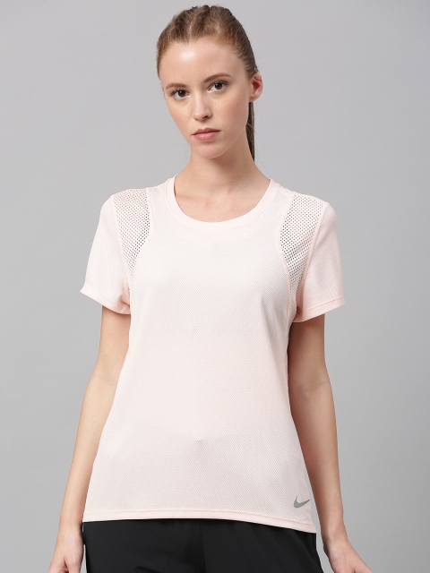 

Nike Women Pink Self Design Round Neck Dri-FIT AS SS Running T-shirt