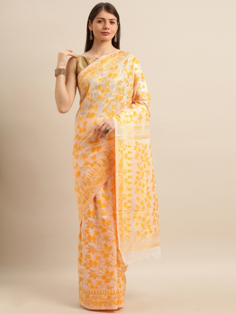 

Mitera Gold-Toned & Off-White Silk Blend Woven Design Tussar Saree