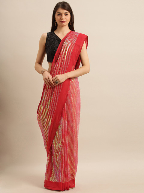

Mitera Red Embellished Poly Georgette Sequinned Saree