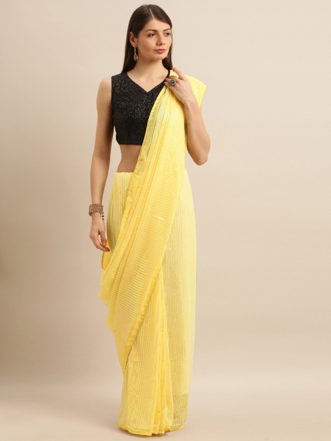 

Mitera Yellow Embellished Poly Georgette Sequinned Saree