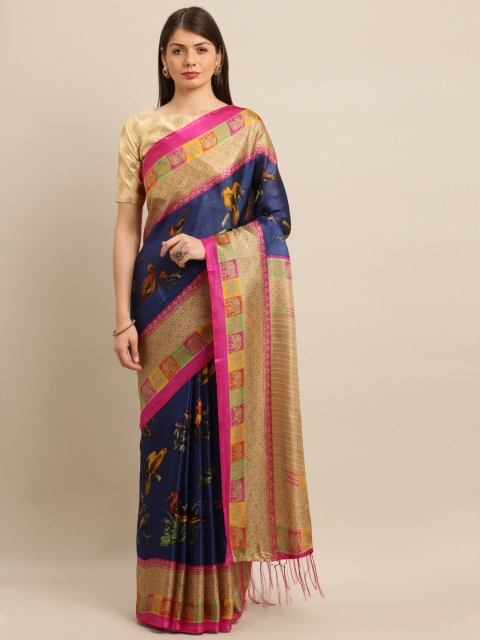 

KALINI Blue Art Women Silk Printed Mysore Silk Saree