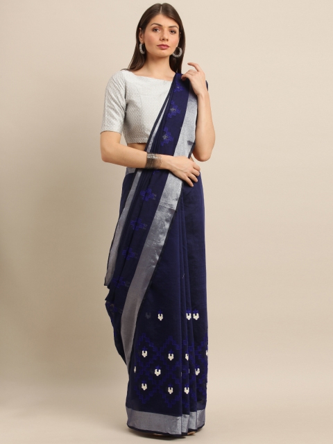 

KALINI Women Blue Embroidered Linen Blend Saree