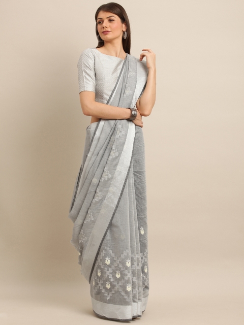 

KALINI Women Silver-Toned Embroidered Linen Blend Saree