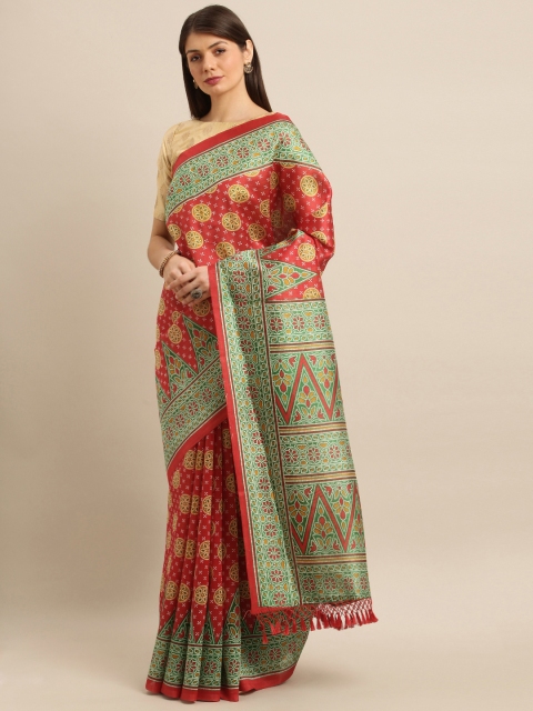 

KALINI Red & Green Art Silk Printed Mysore Silk Saree