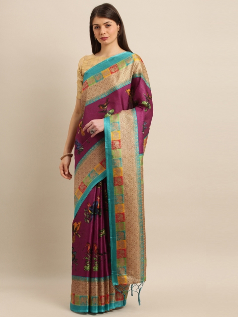 

KALINI Magenta & Blue Art Silk Printed Mysore Silk Saree