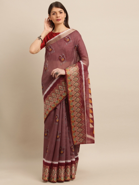 

KALINI Women Maroon Linen Blend Printed Khadi Saree