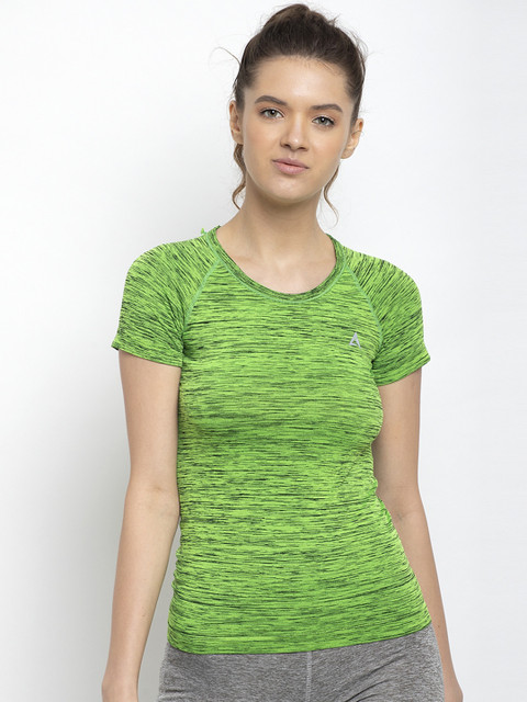 

Active Soul Women Green Striped Round Neck Rapid Dry T-shirt