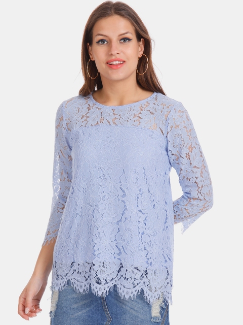 

Elle Women Blue Self Design Lace Top