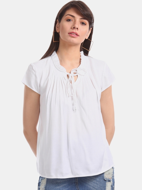

ELLE Women White Solid A-Line Top