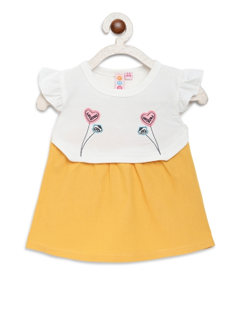 

Kids On Board Girls Yellow and White Embroidered A-Line Dress