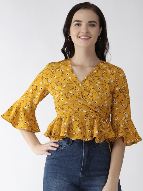 

plusS Women Mustard Yellow Floral Printed Wrap Top