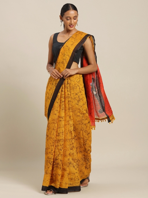 

Rajnandini Mustard Yellow & Black Linen Blend Printed Saree