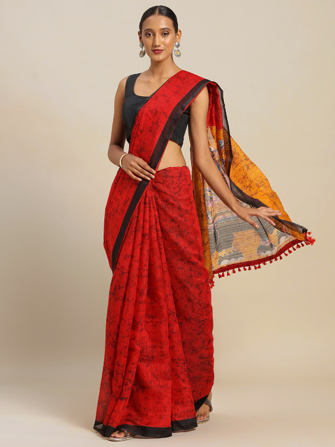

Rajnandini Red & Black Linen Blend Printed Saree
