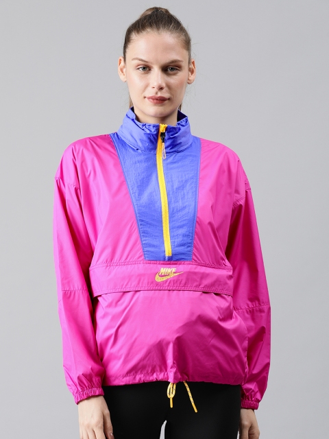 

Nike Women Pink & Blue Colourblocked AS W NSW ICN CLSH Sporty Jacket