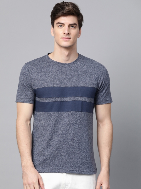 

MANQ Men Blue Striped Round Neck T-shirt