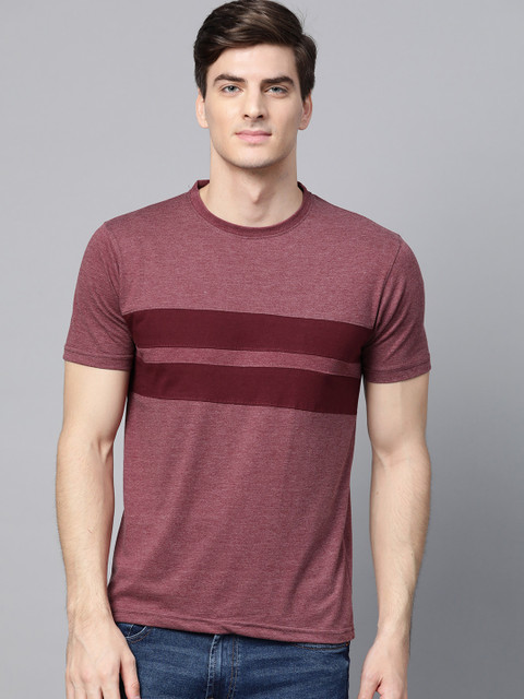 

MANQ Men Maroon Striped Round Neck T-shirt