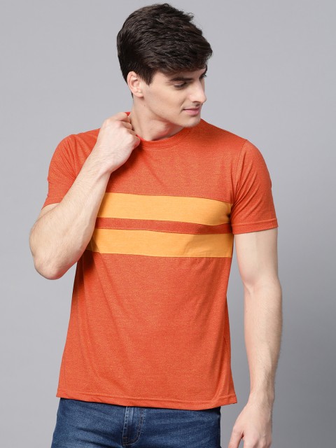 

MANQ Men Orange Striped Round Neck T-shirt