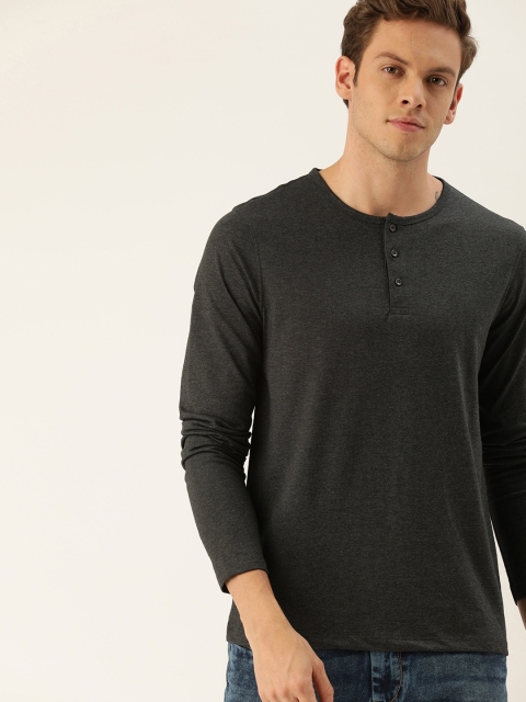 

ether Men Charcoal Solid Henley Neck T-shirt