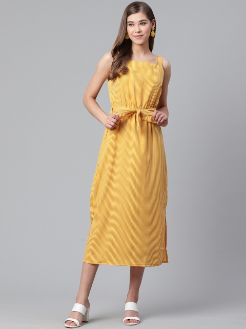 

SIRIKIT Women Mustard Yellow & White Striped A-Line Dress