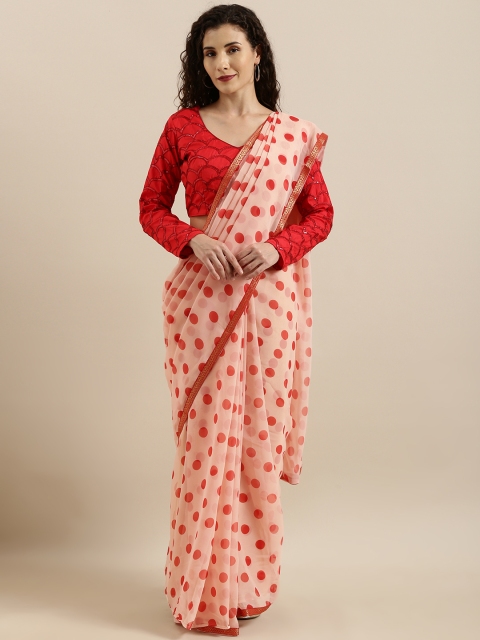 

SHAVYA Peach-Coloured & Red Pure Georgette Printed Saree