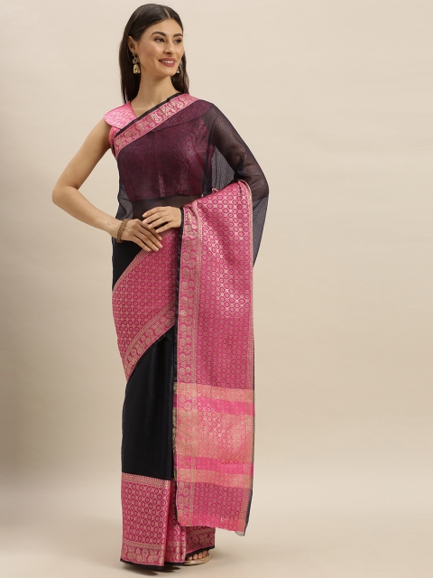

SHAVYA Black & Pink Pure Cotton Woven Design Banarasi Saree