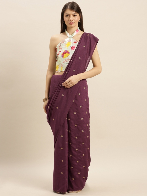 

SHAVYA Burgundy & Beige Silk Blend Embroidered Saree