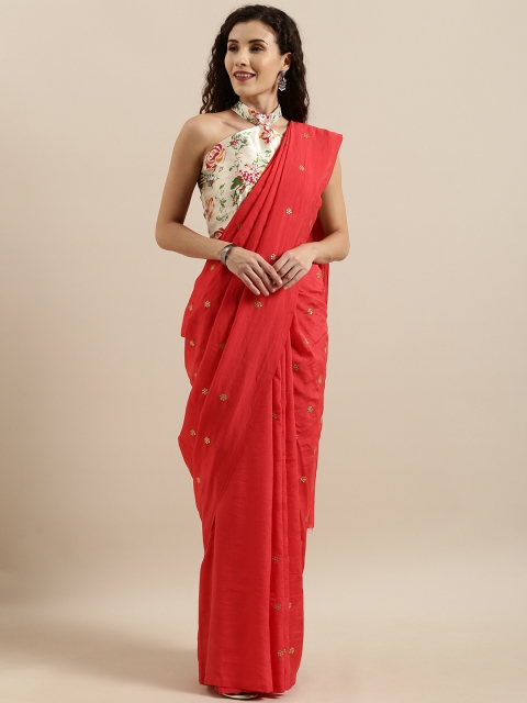 

SHAVYA Red & Gold-Toned Silk Blend Embroidered Saree