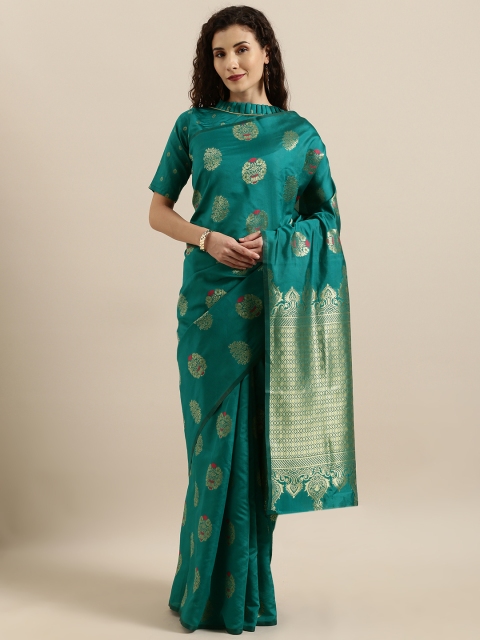 

SHAVYA Green & Gold-Coloured Pure Silk Woven Design Banarasi Saree