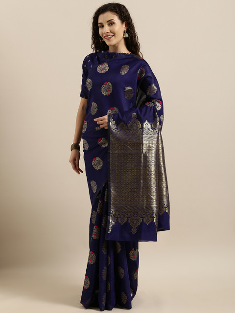 

SHAVYA Blue & Beige Pure Silk Woven Design Banarasi Saree