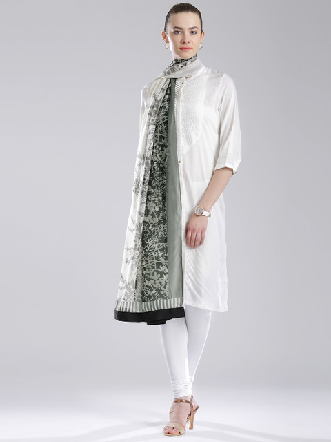 

W Off-White & Grey Printed Dupatta