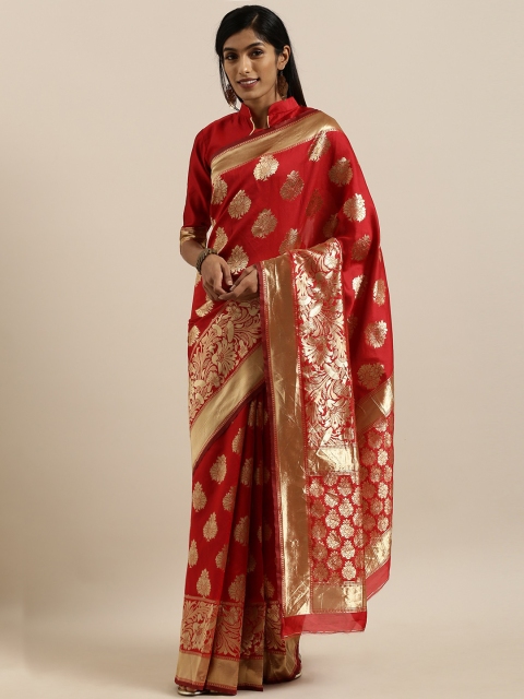 

SHAVYA Red & Gold-Toned Pure Silk Woven Design Banarasi Saree